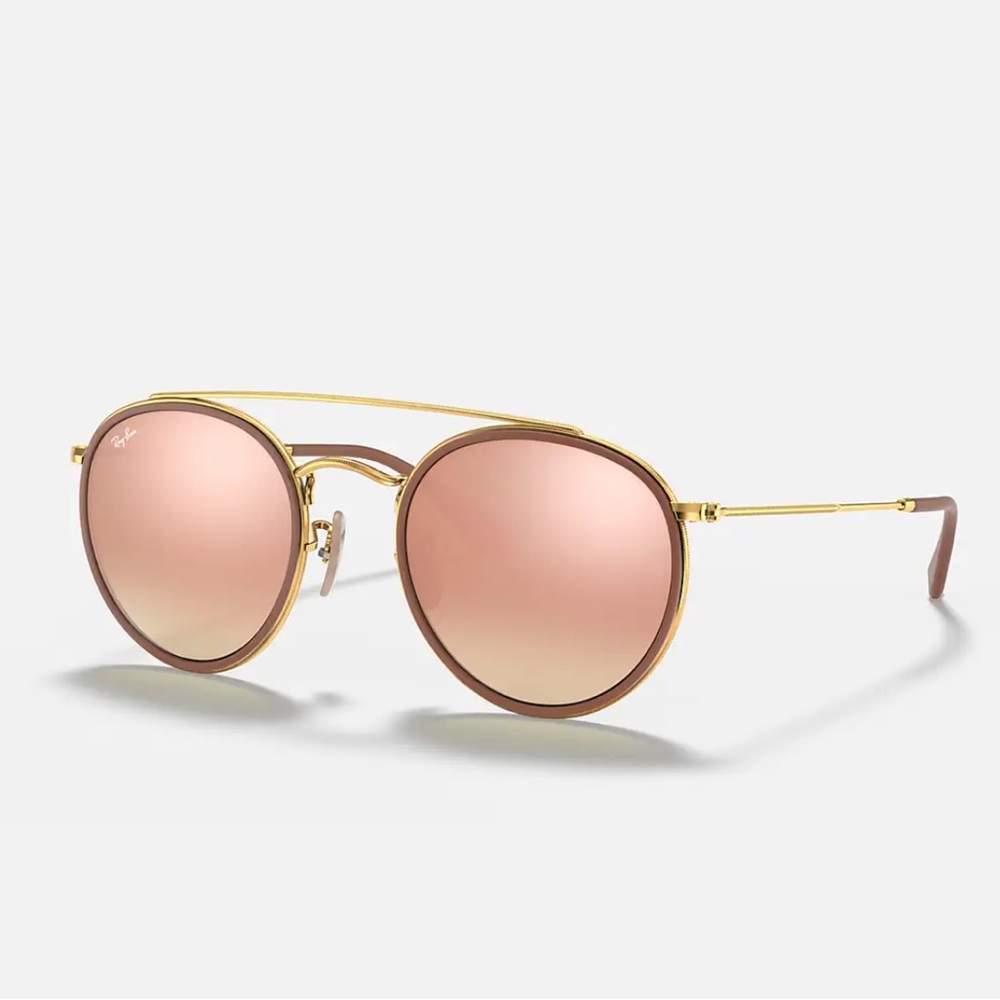 Ray-Ban Round Double Bridge Mirrored Pink/Tan Sunglasses